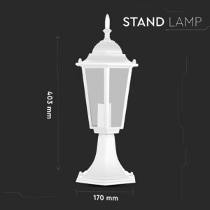 Λευκό φωτιστικό σταντ εξωτερικού χώρου, ύψος 403mm, πλάτος 170mm, κλασικός σχεδιασμός.