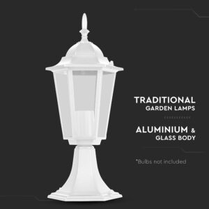 Παραδοσιακό φωτιστικό κήπου από αλουμίνιο και γυαλί, λευκό χρώμα, χωρίς λαμπτήρα.