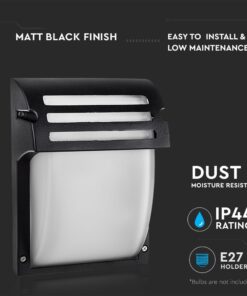 Απλίκα τοίχου μαύρης απόχρωσης, ανθεκτική στη σκόνη και υγρασία, E27 υποδοχή, IP44, εύκολη εγκατάσταση.