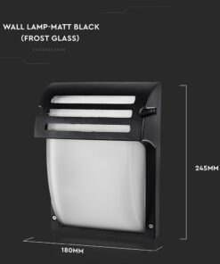Μαύρο ματ απλίκα τοίχου 245x180mm με γυαλί ομίχλης, ιδανική για εξωτερικό φωτισμό.