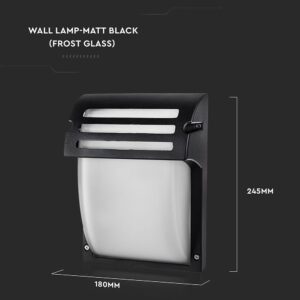 Μαύρο ματ απλίκα τοίχου 245x180mm με γυαλί ομίχλης, ιδανική για εξωτερικό φωτισμό.
