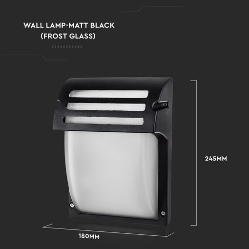Μαύρο ματ απλίκα τοίχου 245x180mm με γυαλί ομίχλης, ιδανική για εξωτερικό φωτισμό.