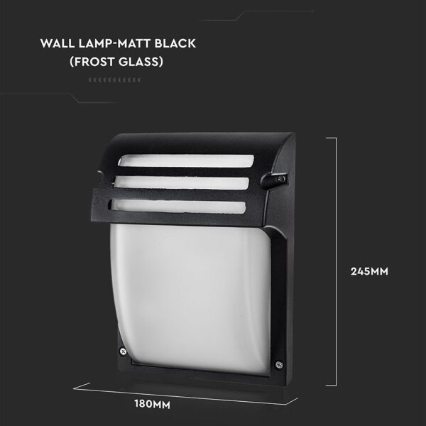 Μαύρο ματ απλίκα τοίχου 245x180mm με γυαλί ομίχλης, ιδανική για εξωτερικό φωτισμό.
