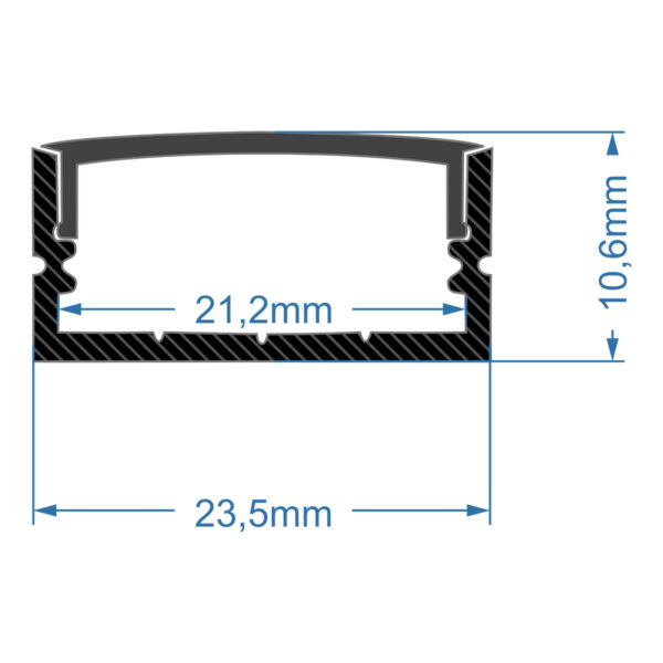 GloboStar® SURFACE-PROFILE 70810-1M Προφίλ Αλουμινίου – Βάση & Ψύκτρα Ταινίας LED με Μαύρο Φιμέ Κάλυμμα – Επιφανειακή Χρήση – Πατητό Κάλυμμα – Μαύρο – 1 Μέτρο – Μ100 x Π2.4 x Υ1.1cm