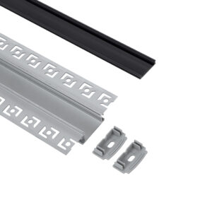 GloboStar® PLASTERBOARD-PROFILE 70820-1M Προφίλ Αλουμινίου – Βάση & Ψύκτρα Ταινίας LED με Μαύρο Φιμέ Κάλυμμα – Χωνευτή Χρήση σε Γυψοσανίδα – Trimless – Πατητό Κάλυμμα – Ασημί – 1 Μέτρο – Μ100 x Π6.7 x Υ1.4cm