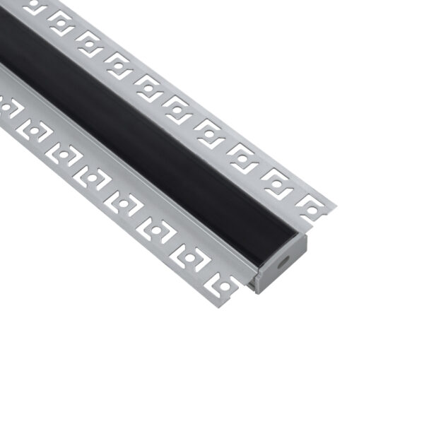 GloboStar® PLASTERBOARD-PROFILE 70820-1M Προφίλ Αλουμινίου – Βάση & Ψύκτρα Ταινίας LED με Μαύρο Φιμέ Κάλυμμα – Χωνευτή Χρήση σε Γυψοσανίδα – Trimless – Πατητό Κάλυμμα – Ασημί – 1 Μέτρο – Μ100 x Π6.7 x Υ1.4cm