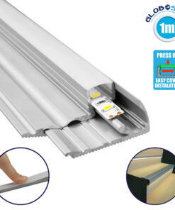 GloboStar® 70823-1M Προφίλ Αλουμινίου για Σκαλοπάτια Ανοδιωμένο με Λευκό Οπάλ Κάλυμμα για 1 Σειρά Ταινίας LED Πατητό – Press On 1 Μέτρο