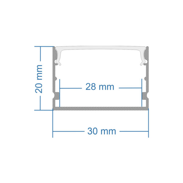 GloboStar® SURFACE-PROFILE 70824-1M Προφίλ Αλουμινίου – Βάση & Ψύκτρα Ταινίας LED με Λευκό Γαλακτερό Κάλυμμα – Επιφανειακή Χρήση – Πατητό Κάλυμμα – Ασημί – 1 Μέτρο – Μ100 x Π3 x Υ2cm