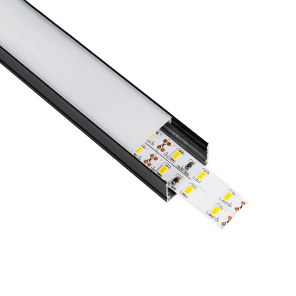 GloboStar® SURFACE-PROFILE 70825-1M Προφίλ Αλουμινίου - Βάση & Ψύκτρα Ταινίας LED με Λευκό Γαλακτερό Κάλυμμα - Επιφανειακή Χρήση - Πατητό Κάλυμμα - Μαύρο - 1 Μέτρο - Μ100 x Π3 x Υ2cm