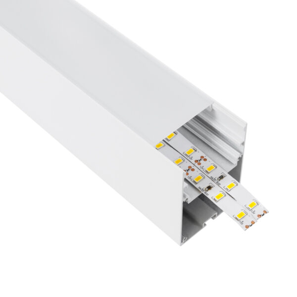 GloboStar® SURFACEPENDANT-PROFILE 70827-1M Προφίλ Αλουμινίου – Βάση & Ψύκτρα Ταινίας LED με Λευκό Γαλακτερό Κάλυμμα – Επιφανειακή & Κρεμαστή Χρήση – Πατητό Κάλυμμα – Λευκό – 1 Μέτρο – Μ100 x Π5 x Υ7cm