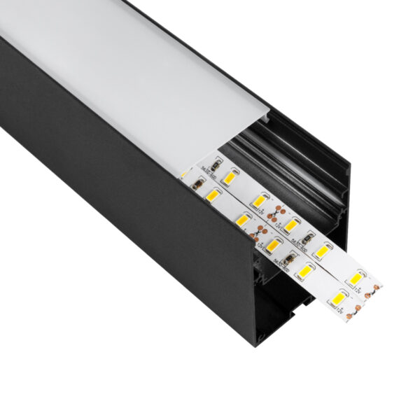 GloboStar® SURFACEPENDANT-PROFILE 70828-1M Προφίλ Αλουμινίου – Βάση & Ψύκτρα Ταινίας LED με Λευκό Γαλακτερό Κάλυμμα – Επιφανειακή & Κρεμαστή Χρήση – Πατητό Κάλυμμα – Μαύρο – 1 Μέτρο – Μ100 x Π5 x Υ7cm