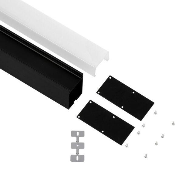 GloboStar® SURFACEPENDANT-PROFILE 70832-1M Προφίλ Αλουμινίου – Βάση & Ψύκτρα Ταινίας LED με Λευκό Γαλακτερό Κάλυμμα – Επιφανειακή & Κρεμαστή Χρήση – Πατητό Κάλυμμα – Μαύρο – 1 Μέτρο – Μ100 x Π3.5 x Υ7.4cm