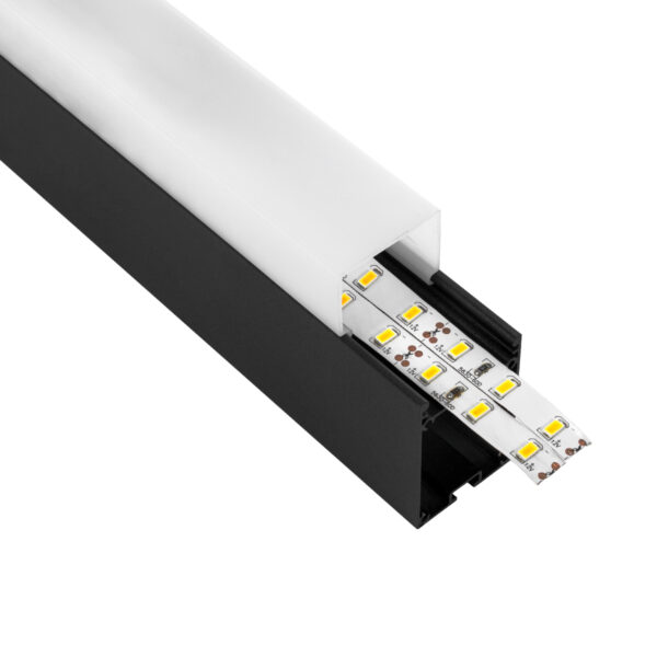 GloboStar® SURFACEPENDANT-PROFILE 70832-1M Προφίλ Αλουμινίου – Βάση & Ψύκτρα Ταινίας LED με Λευκό Γαλακτερό Κάλυμμα – Επιφανειακή & Κρεμαστή Χρήση – Πατητό Κάλυμμα – Μαύρο – 1 Μέτρο – Μ100 x Π3.5 x Υ7.4cm