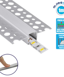 GloboStar® 70838-1M Χωνευτό Γωνιακό για Γυψοσανίδα – Trimless Προφίλ Αλουμινίου Ανοδιωμένο με Λευκό Οπάλ Κάλυμμα για 1 Σειρά Ταινίας LED Πατητό – Press On 1 Μέτρο