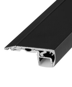 GloboStar® 70841-2M Προφίλ Αλουμινίου για Σκαλοπάτια Μαύρο με Λευκό Οπάλ Κάλυμμα για 1 Σειρά Ταινίας LED Πατητό – Press On 2 Μέτρα