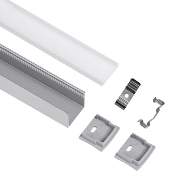 GloboStar® SURFACE-PROFILE 70867-1M Προφίλ Αλουμινίου – Βάση & Ψύκτρα Ταινίας LED με Λευκό Γαλακτερό Κάλυμμα – Επιφανειακή Χρήση – Πατητό Κάλυμμα – Ασημί – 1 Μέτρο – Μ100 x Π2.3 x Υ2cm