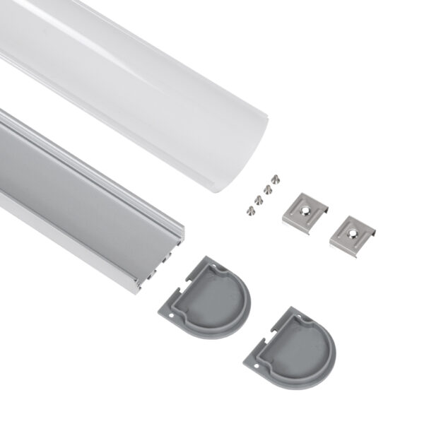 GloboStar® SURFACEPENDANT-PROFILE 70870-1M Προφίλ Αλουμινίου – Βάση & Ψύκτρα Ταινίας LED με Λευκό Γαλακτερό Κάλυμμα – Επιφανειακή & Κρεμαστή Χρήση – Πατητό Κάλυμμα – Ασημί – 1 Μέτρα – Μ100 x Π4.5 x Υ4.2cm