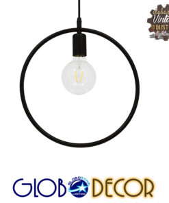 GloboStar® OMICRON 01578 Μοντέρνο Κρεμαστό Φωτιστικό Οροφής Μονόφωτο 1 x E27 Μαύρο Μεταλλικό Φ33 x Π4 x Υ33cm