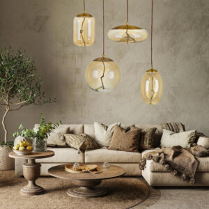 GloboStar® ΑΧΤΟΝ 00754 Μοντέρνο Κρεμαστό Φωτιστικό Οροφής Μονόφωτο Διάφανο Μελί Γυάλινο LED AC 100-240V Θερμό Λευκό 2700K Φ17 x Y18cm