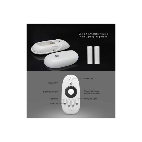 GloboStar® 71402 FUT006 Mi-Light Ασύρματο Χειριστήριο RF 2.4Ghz 4 Group για όλα τα Μονόχρωμα & CCT Mi-BOXER Controller DC 3V 2 x AAA – IP20 Λευκό Μ10.8 x Π5.4 x Υ2cm – 5 Years Warranty