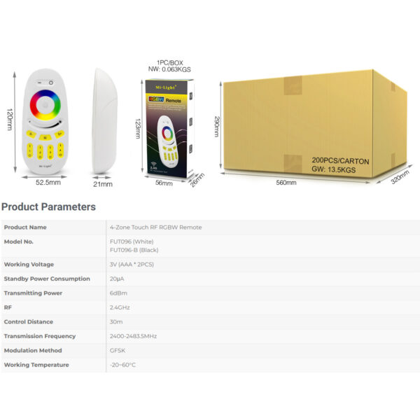 GloboStar® 71409 FUT096 Mi-Light Ασύρματο Χειριστήριο Αφής RF 2.4Ghz 4 Group για όλα τα RGBW Mi-BOXER Controller DC 3V 2 x AAA – IP20 Λευκό Μ12 x Π5.4 x Υ2cm – 5 Years Warranty