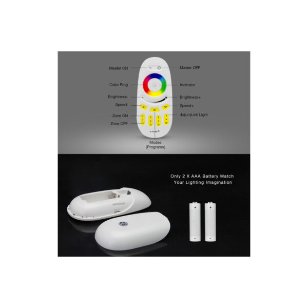 GloboStar® 71409 FUT096 Mi-Light Ασύρματο Χειριστήριο Αφής RF 2.4Ghz 4 Group για όλα τα RGBW Mi-BOXER Controller DC 3V 2 x AAA – IP20 Λευκό Μ12 x Π5.4 x Υ2cm – 5 Years Warranty