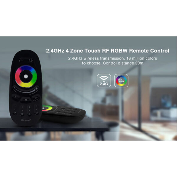 GloboStar® 71410 FUT096-B Mi-Light Ασύρματο Χειριστήριο Αφής RF 2.4Ghz 4 Group για όλα τα RGBW Mi-BOXER Controller DC 3V 2 x AAA – IP20 Μαύρο Μ12 x Π5.4 x Υ2cm – 5 Years Warranty