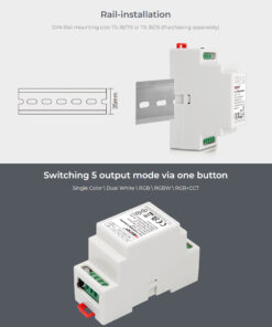 GloboStar® 71415 LS2S Mi-BOXER DC WiFi & RF 2.4Ghz Dimmer High Speed Controller 5 Καναλιών DC 12-24V 5 x 6A 144W – Max 10A 240W – IP20 RGBW+WW – Din Rail Ράγας – Μ9 x Π3.4 x Υ6cm – 5 Years Warranty