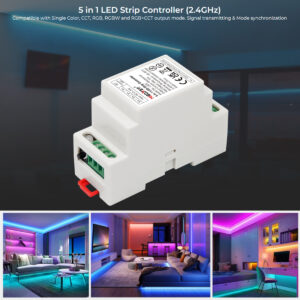 GloboStar® 71415 LS2S Mi-BOXER DC WiFi & RF 2.4Ghz Dimmer High Speed Controller 5 Καναλιών DC 12-24V 5 x 6A 144W – Max 10A 240W – IP20 RGBW+WW – Din Rail Ράγας – Μ9 x Π3.4 x Υ6cm – 5 Years Warranty