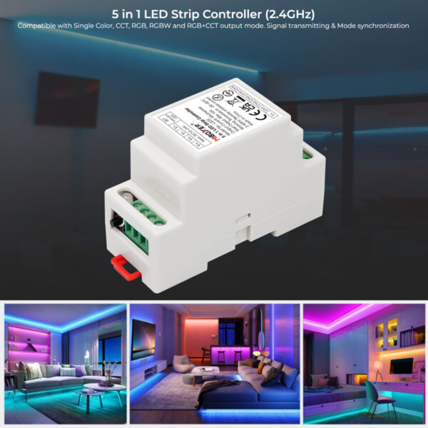 GloboStar® 71415 LS2S Mi-BOXER DC WiFi & RF 2.4Ghz Dimmer High Speed Controller 5 Καναλιών DC 12-24V 5 x 6A 144W – Max 10A 240W – IP20 RGBW+WW – Din Rail Ράγας – Μ9 x Π3.4 x Υ6cm – 5 Years Warranty