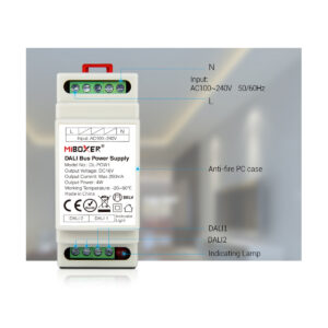 GloboStar® 71420 DL-POW1 Mi-BOXER DC DALI BUS Power Supply Τροφοδοτικό SELV AC 100-240V σε DC 16V 2 Καναλιών DC 16V 2 x 125mA 2W – Max 250mA 4W – IP20 – Din Rail Ράγας – Μ9 x Π3.4 x Υ6cm – 5 Years Warranty