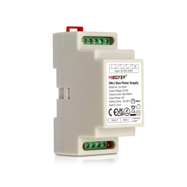 GloboStar® 71420 DL-POW1 Mi-BOXER DC DALI BUS Power Supply Τροφοδοτικό SELV AC 100-240V σε DC 16V 2 Καναλιών DC 16V 2 x 125mA 2W – Max 250mA 4W – IP20 – Din Rail Ράγας – Μ9 x Π3.4 x Υ6cm – 5 Years Warranty