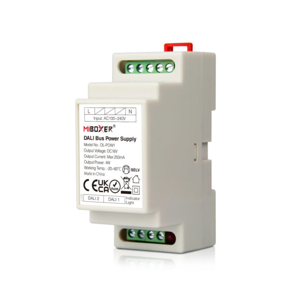 GloboStar® 71420 DL-POW1 Mi-BOXER DC DALI BUS Power Supply Τροφοδοτικό SELV AC 100-240V σε DC 16V 2 Καναλιών DC 16V 2 x 125mA 2W – Max 250mA 4W – IP20 – Din Rail Ράγας – Μ9 x Π3.4 x Υ6cm – 5 Years Warranty
