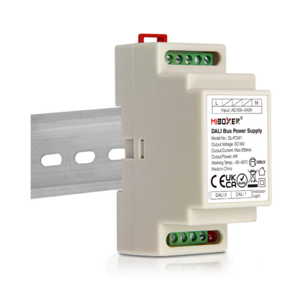 GloboStar® 71420 DL-POW1 Mi-BOXER DC DALI BUS Power Supply Τροφοδοτικό SELV AC 100-240V σε DC 16V 2 Καναλιών DC 16V 2 x 125mA 2W – Max 250mA 4W – IP20 – Din Rail Ράγας – Μ9 x Π3.4 x Υ6cm – 5 Years Warranty