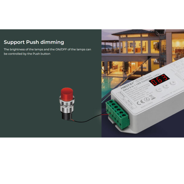 GloboStar® 71423 DL-X Mi-BOXER DC DALI & Push Dimming 5 in 1 High Speed Controller / Dimmer 5 Καναλιών DC 12-24V 5 x 6A 144W – Max 20A 480W – IP20 RGBW+WW Μ13 x Π5 x Υ2.5cm – 5 Years Warranty