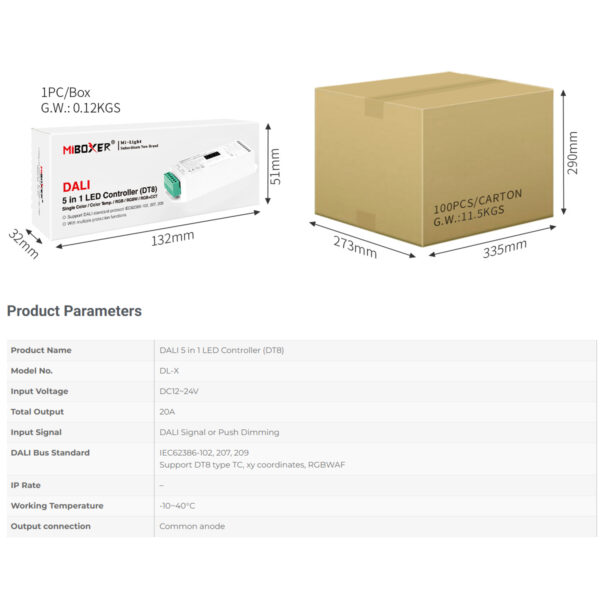 GloboStar® 71423 DL-X Mi-BOXER DC DALI & Push Dimming 5 in 1 High Speed Controller / Dimmer 5 Καναλιών DC 12-24V 5 x 6A 144W – Max 20A 480W – IP20 RGBW+WW Μ13 x Π5 x Υ2.5cm – 5 Years Warranty