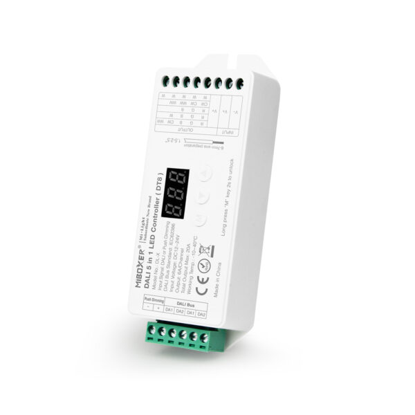 GloboStar® 71423 DL-X Mi-BOXER DC DALI & Push Dimming 5 in 1 High Speed Controller / Dimmer 5 Καναλιών DC 12-24V 5 x 6A 144W – Max 20A 480W – IP20 RGBW+WW Μ13 x Π5 x Υ2.5cm – 5 Years Warranty