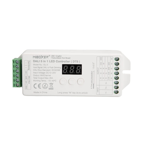 GloboStar® 71423 DL-X Mi-BOXER DC DALI & Push Dimming 5 in 1 High Speed Controller / Dimmer 5 Καναλιών DC 12-24V 5 x 6A 144W – Max 20A 480W – IP20 RGBW+WW Μ13 x Π5 x Υ2.5cm – 5 Years Warranty