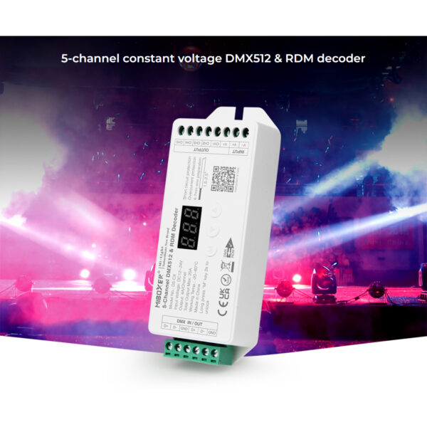 GloboStar® 71426 D5-CX Mi-BOXER DC DMX & RDM Dimmer High Speed Controller / Decoder 5 Καναλιών DC 12-24V 5 x 4A 96W – Max 20A 480W – IP20 Μ13 x Π5 x Υ2.5cm – 5 Years Warranty