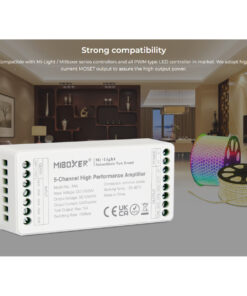 GloboStar® 71429 PA5 Mi-BOXER DC Power & Signal High Speed Amplifier Ενισχυτής Ισχύος & Σήματος Υψηλών Ταχυτήτων 5 Καναλιών DC 12-24V 5 x 6A 144W – Max 15A 360W – IP20 RGBW+WW Μ11.4 x Π4.9 x Υ2.8cm – 5 Years Warranty