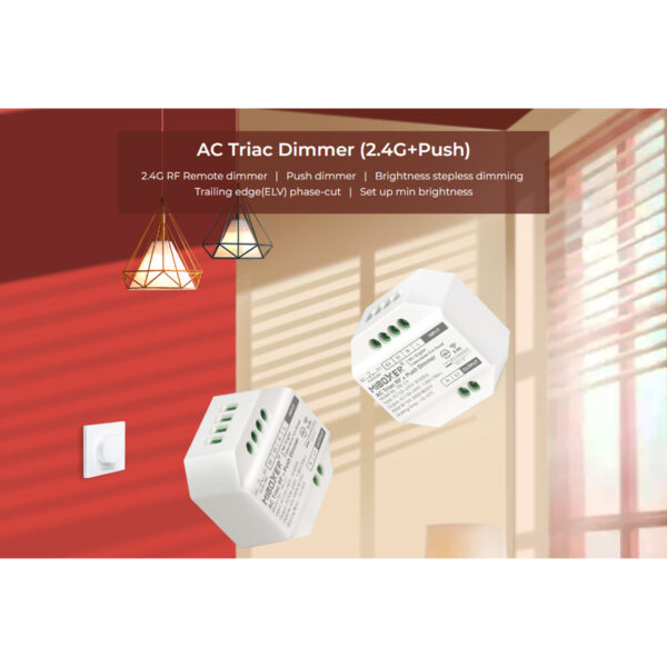 GloboStar® 71432 TRI-C1 Mi-BOXER AC Triac & RF 2.4Ghz & Push Dimmer 1 Καναλιού AC 100-240V 1 x 1.36A 300W – Max 1.36A 300W – IP20 Μ5 x Π5 x Υ2.3cm – 5 Years Warranty