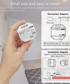 GloboStar® 71432 TRI-C1 Mi-BOXER AC Triac & RF 2.4Ghz & Push Dimmer 1 Καναλιού AC 100-240V 1 x 1.36A 300W – Max 1.36A 300W – IP20 Μ5 x Π5 x Υ2.3cm – 5 Years Warranty