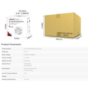 GloboStar® 71432 TRI-C1 Mi-BOXER AC Triac & RF 2.4Ghz & Push Dimmer 1 Καναλιού AC 100-240V 1 x 1.36A 300W – Max 1.36A 300W – IP20 Μ5 x Π5 x Υ2.3cm – 5 Years Warranty