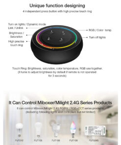 GloboStar® 71434 S2-B Mi-Light Ασύρματο Χειριστήριο Αφής RF 2.4Ghz για όλα τα RGBW+WW Mi-BOXER Controller DC 3V 2 x AAA – IP20 Μαύρο Φ7 x Υ2.5cm – 5 Years Warranty