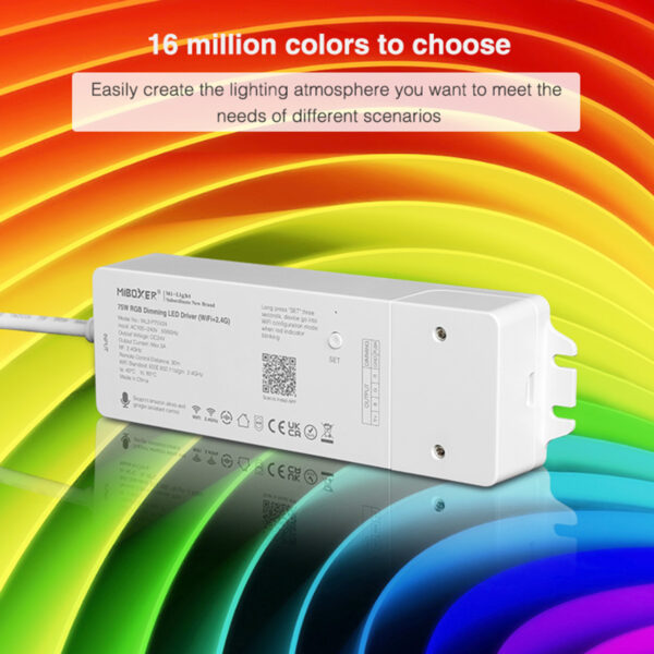 GloboStar® 71439 WL3-P75V24 Mi-BOXER DC Smart Wifi & RF 2.4Ghz & Push Dimming Power Supply Τροφοδοτικό SELV & Controller / Dimmer All in One 3 Καναλιών AC100-240V σε DC 24V 3 x 0.6A 14.4W – Max 3A 75W – IP20 RGB Μ19 x Π5.5 x Υ3.2cm – 5 Years Warranty