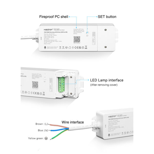 GloboStar® 71439 WL3-P75V24 Mi-BOXER DC Smart Wifi & RF 2.4Ghz & Push Dimming Power Supply Τροφοδοτικό SELV & Controller / Dimmer All in One 3 Καναλιών AC100-240V σε DC 24V 3 x 0.6A 14.4W – Max 3A 75W – IP20 RGB Μ19 x Π5.5 x Υ3.2cm – 5 Years Warranty