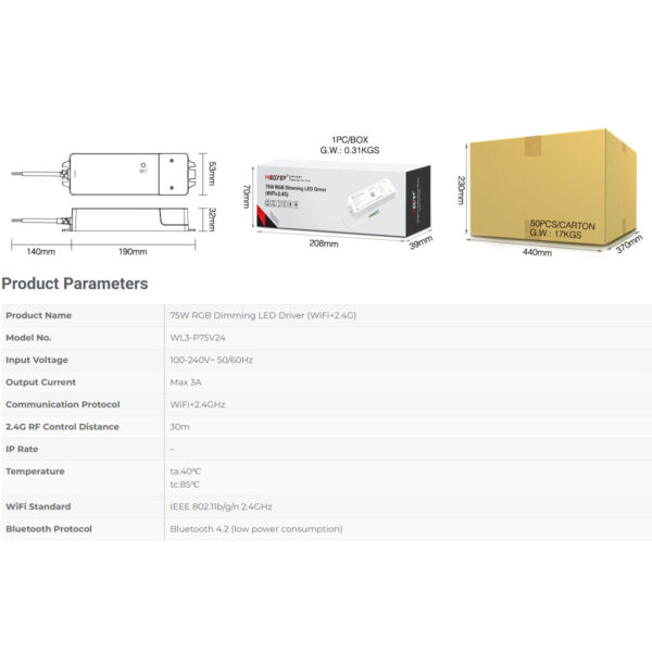 GloboStar® 71439 WL3-P75V24 Mi-BOXER DC Smart Wifi & RF 2.4Ghz & Push Dimming Power Supply Τροφοδοτικό SELV & Controller / Dimmer All in One 3 Καναλιών AC100-240V σε DC 24V 3 x 0.6A 14.4W – Max 3A 75W – IP20 RGB Μ19 x Π5.5 x Υ3.2cm – 5 Years Warranty