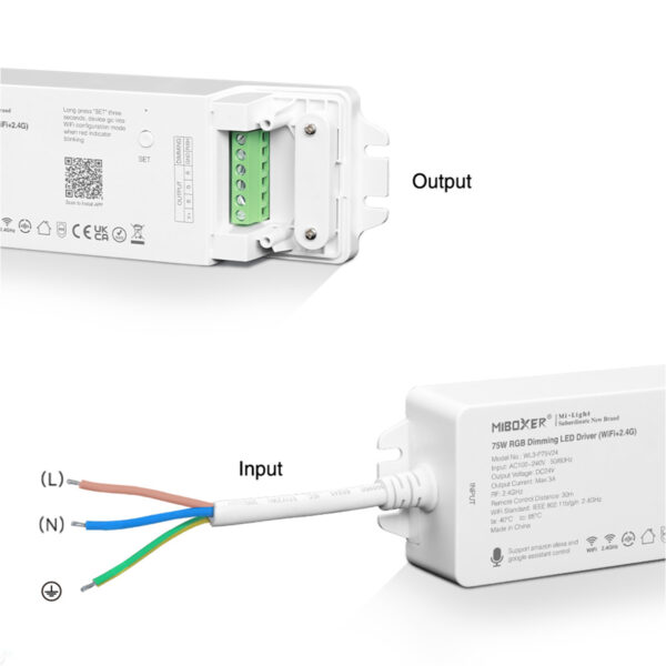 GloboStar® 71439 WL3-P75V24 Mi-BOXER DC Smart Wifi & RF 2.4Ghz & Push Dimming Power Supply Τροφοδοτικό SELV & Controller / Dimmer All in One 3 Καναλιών AC100-240V σε DC 24V 3 x 0.6A 14.4W – Max 3A 75W – IP20 RGB Μ19 x Π5.5 x Υ3.2cm – 5 Years Warranty