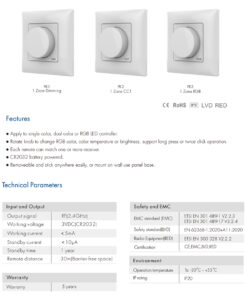 GloboStar® 71443 K1 Mi-BOXER Ασύρματο Επιτοίχιο Χειριστήριο Dimmer RF 2.4Ghz για όλα τα Μονόχρωμα Mi-BOXER Controller DC 3V 1 x CR2032 – IP20 Λευκό Μ8.5 x Π8.5 x Υ2.5cm – 5 Years Warranty