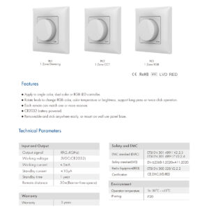 GloboStar® 71443 K1 Mi-BOXER Ασύρματο Επιτοίχιο Χειριστήριο Dimmer RF 2.4Ghz για όλα τα Μονόχρωμα Mi-BOXER Controller DC 3V 1 x CR2032 – IP20 Λευκό Μ8.5 x Π8.5 x Υ2.5cm – 5 Years Warranty